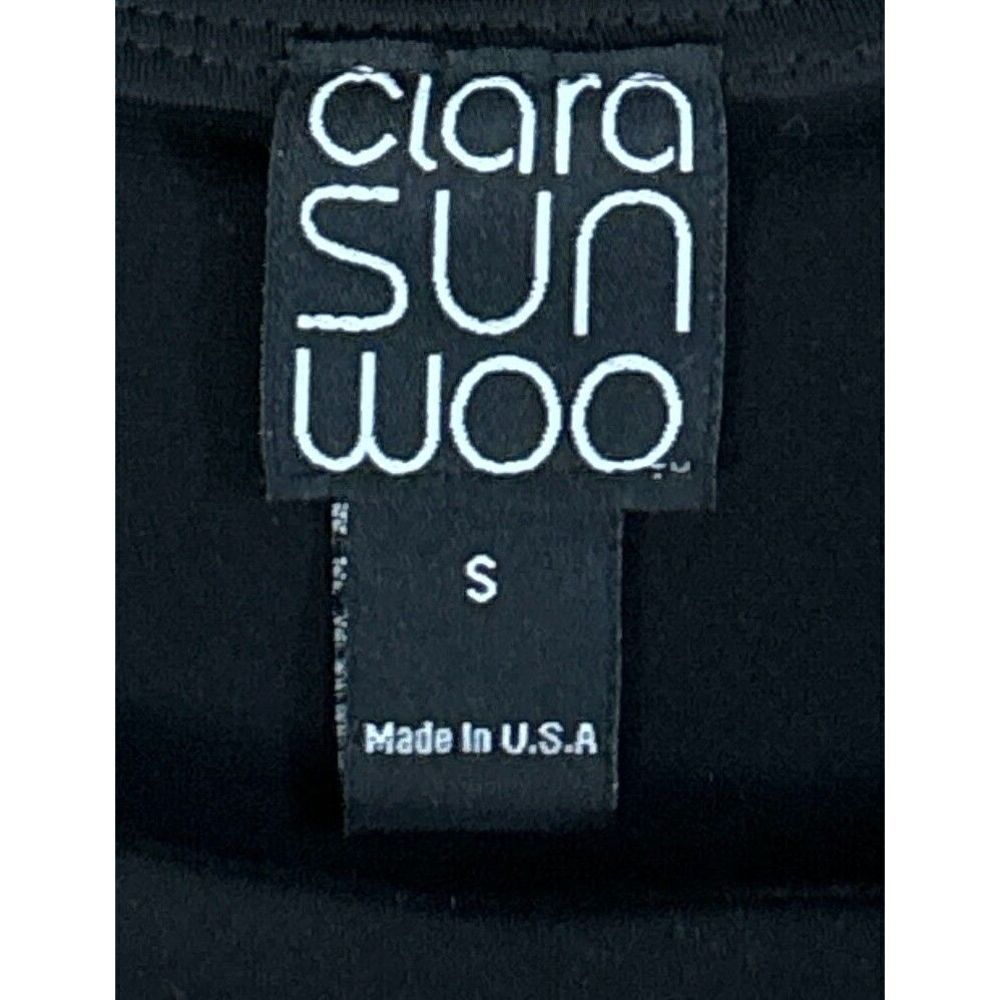 Clara Sun Woo Sheath Dress Black Faux Wrap Size Small Ruched Minimalist Capsule - Picture 6 of 9
